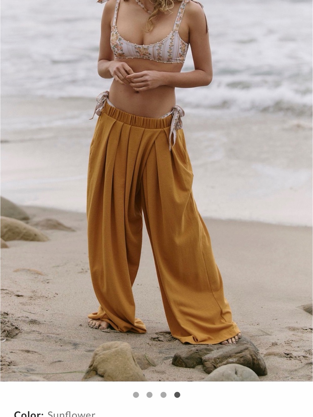 NWOT Free Est Wide-Leg Pleated Beach Pants in Sunflower Yellow